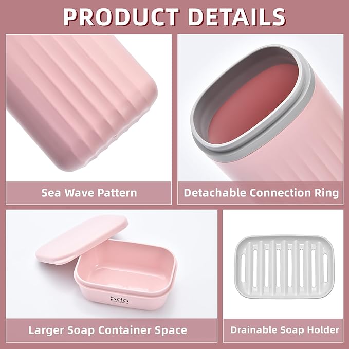 VITVITI Toothbrush Travel Case, Portable Travel Soap Container Leakproof Dish Tray, 7.88 inch Toothpaste Travel Toothbrush Holder with Cover for Trip/Bathroom/Camping(Pink)