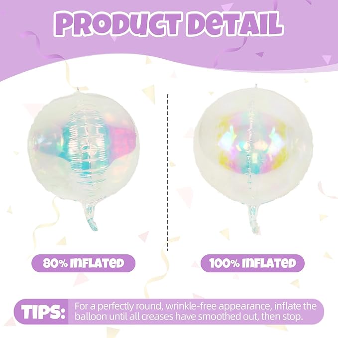 Biapian 12 Pcs Iridescent Foil Balloons, 22" 15" 10" 4D Clear Ball Shape Balloons, Different Size Holographic Balloons Transparent for Little Mermaid Birthday Wedding Sea Baby Shower Party decorations