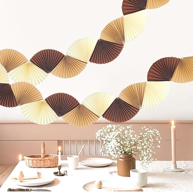 Coffee Paper Fan Garland - Paper Fan Garland Party Decorations - Perfect for Birthday Parties, Holiday Decorations, Family Gatherings, Weddings and More (Coffee)