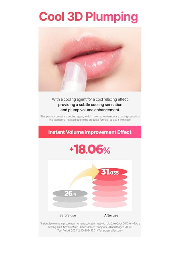 Lip Care Oil Clear 0.34 Fl Oz, Vegan Moisturizing Lip Oil with Jelly Massager for Dry Lips, 24H Hydration, Cooling & Exfoliating Lip Treatment, Korean Lip Mask Oil, BeginS
