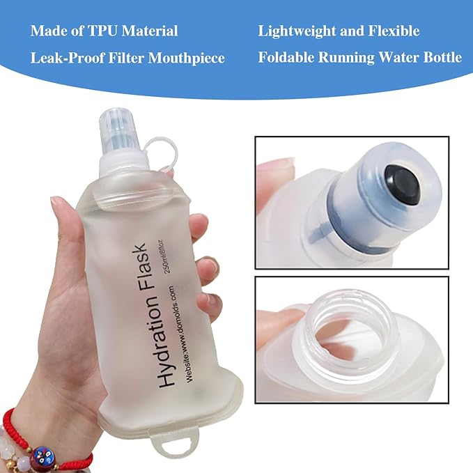 CLINTT 150ml Soft Flask, Foldable Running Water Bottle, TPU Folding Soft Water Flask, BPA-Free Collapsible Flask for Hydration Pack Running Vest, Cycling, Climbing, Hiking - 1Pcs, White