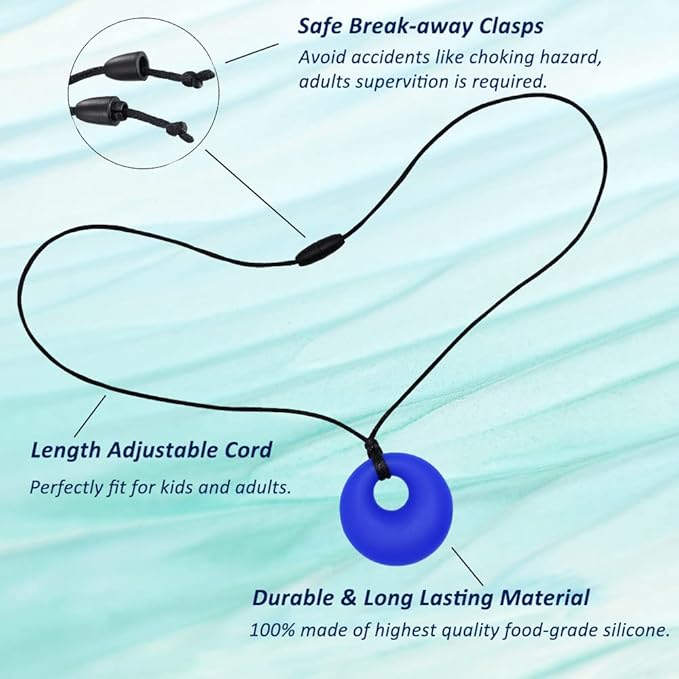 Chew Necklaces for Sensory Kids, Silicone Chewy Necklace Sensory 4 Pack for Boys Girls with Autism ADHD Anxiety Reduce Fidgeting, Oral Chew Toys for Kids and Adults Chewing, BPA Free
