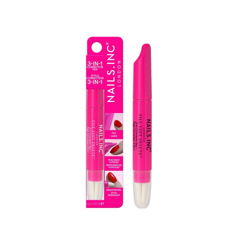 Nails Inc File, Edit, Delete 3-in-1 Corrector Pen, Cuticle Pusher, Nail Shaper, Nail Polish Remover, Precision Pointed Tip, Easy Clean Up, Replaceable Fine Pen Tips, Clean Gentle Formula, 0.13 FL