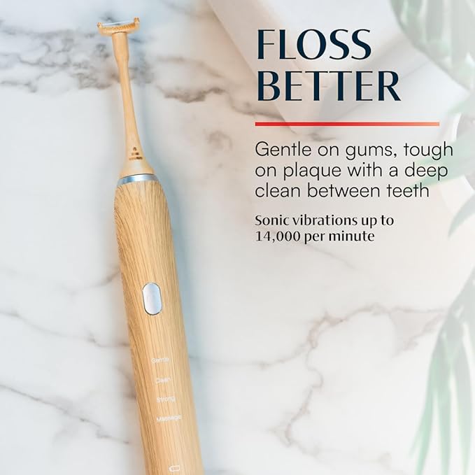 Better & Better Bamboo Sonic Electric Flosser for Teeth | Electric Dental Flosser for Sensitive Gums & Deep Cleaning w/ 4 Flossing Modes | Rechargeable, Dentist Recommended & Water Floss Alternative