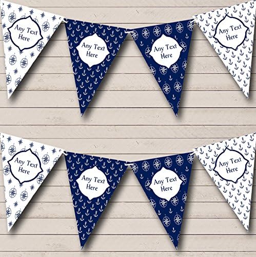 White Blue Nautical Anchor Compass Personalized Birthday Party Bunting - Hanging Party Decoration - Birthday Party Banner Garland | Decorative Party Supplies