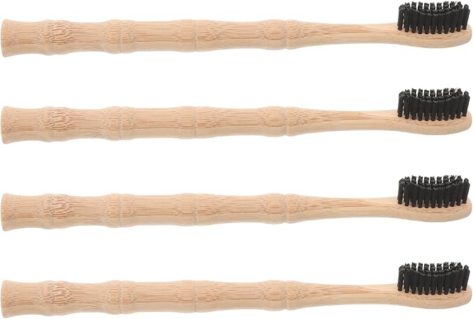 VICASKY 4pcs Toothbrush Set with Extra Soft Bristles, Black Curved Head Design, Portable Eco-Friendly Manual Toothbrushes for Adults, Travel Use, Soft Handle
