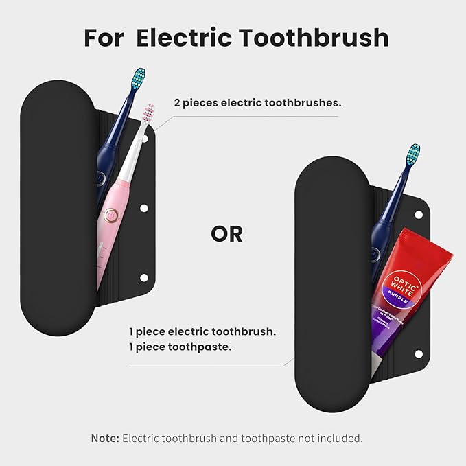 Silicone Electric Toothbrush Travel Case, Manual Toothbrush Travel Cover for Men and Women,Toothbrush Holder for Travel,Gym and More, Fits Most Manual and Electric Toothbrushes - Black