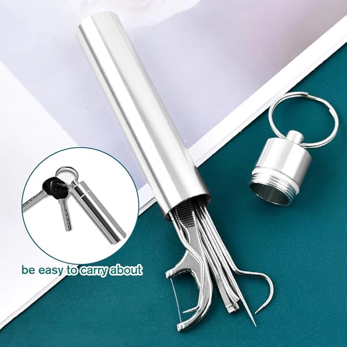 Stainless Steel Toothpick Set, Reusable Metal Toothpicks Cleaning Kit with Holder, Dental Picks Metal Dental Kit Oral Care Tools Toothpicks Pocket Set for Outdoor Picnic Camping Traveling (2 Set -B)