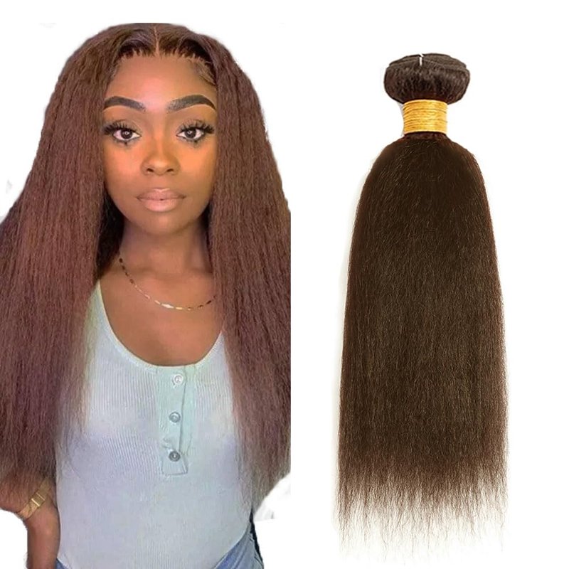 #4 Brown Bundles Human Hair Yaki Straight Human Hair Bundles 26 Inch Chocolate Brazilian Hair 1 Bundle Unprocessed Virgin Remy Hair Extensions 50 Gram Per Bundle