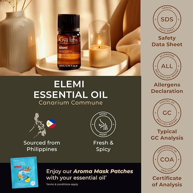 Gya Labs Elemi Essential Oil - 0.34 Fl Oz - for Hair, Skin, Diffuser, Aromatherapy & DIY Candle Making Scent
