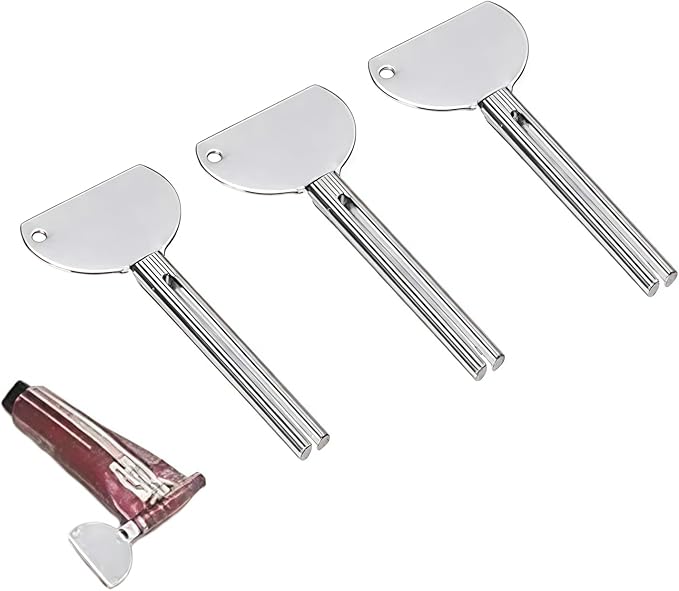 3Pcs Silver Stainless Steels Metal Tube Squeezer Keys Salon Toothpaste Tube Squeezers Toothpaste Roller, Rolling Toothpaste Squeezer, Bathroom Safety, Aids and Accessories