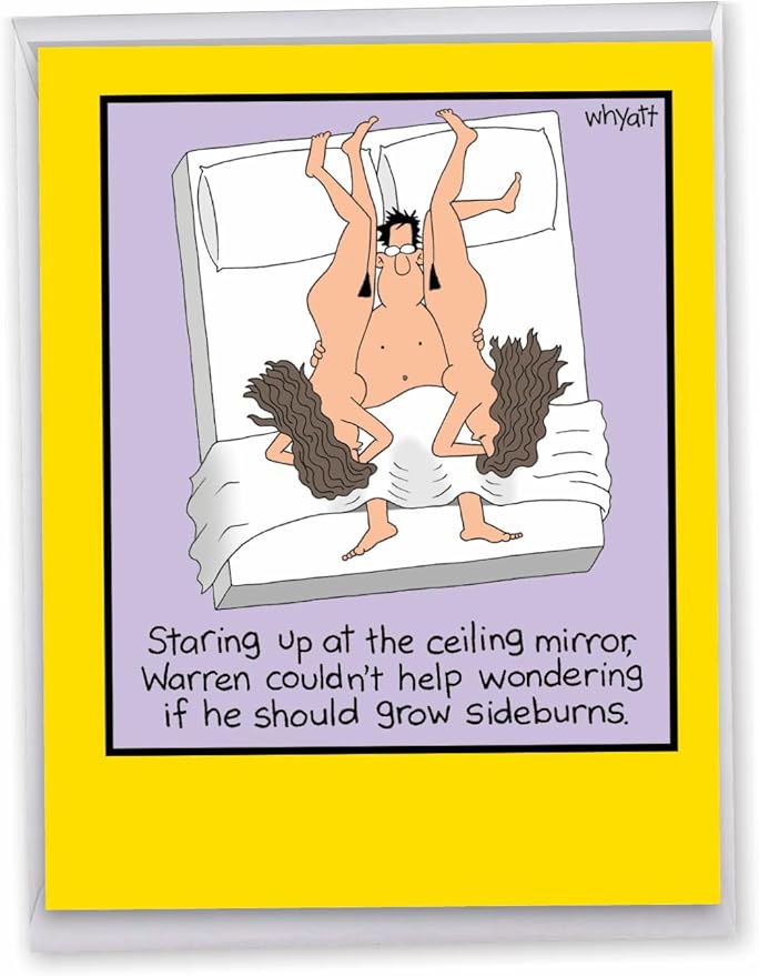 NobleWorks -1 Funny Birthday Card Inappropriate (8.5 x 11 Inch) - Humor Cartoon Bday Notecard with Envelope - Grow Sideburns J8367BDG