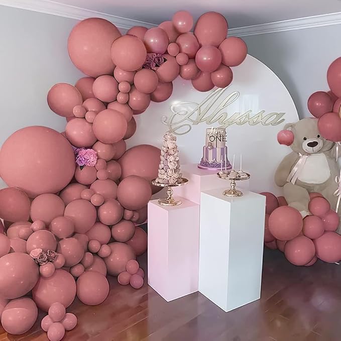 Dusty Pink Balloons Arch Kit Double Stuffed Pink Balloon Garland Latex Different Sizes 18In 12In 5In For Anniversary Girls Birthday Bridal Baby Shower Engagement Party Decoretions