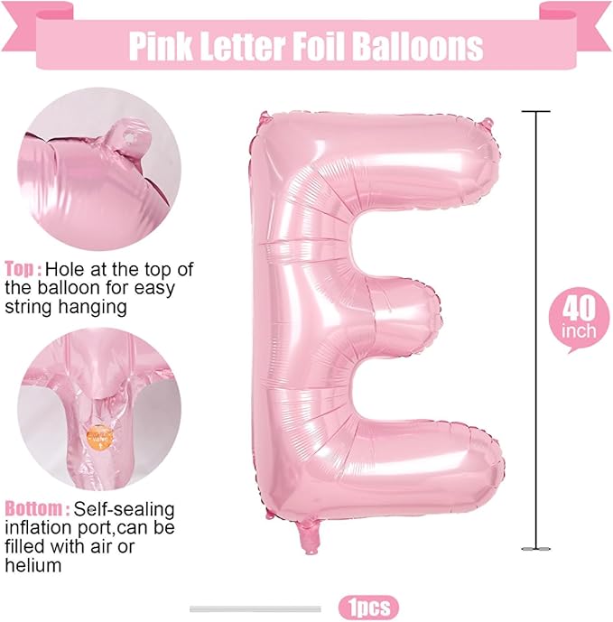 Pink Letter E Balloons,40 Inch E Letter Balloon Light Pink,A to Z Alphabet Helium Custom Pastel Balloon for Birthday Anniversary Baby Shower Wedding Party Decorations