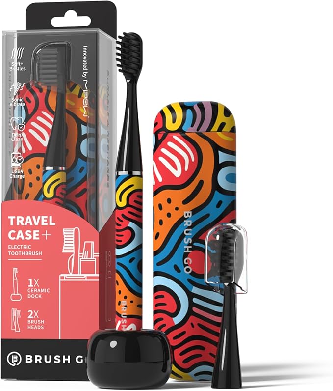 MIPOW Brush GO SlimPro i4 Electric Toothbrush Rechargeable Smart Ultra Sonic 3 Modes, Travel Case & Ceramic Dock, 60Day Battery Soft Bristles 2 Heads IPX7 Waterproof, Color-Popart Edition