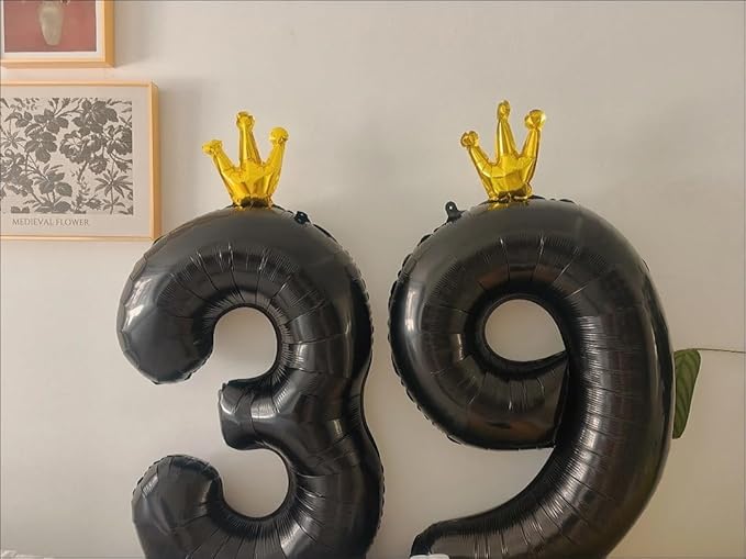 Black Number 9 Balloon with Crown, 40 inch Black Number Balloon 9th Birthday Party Decoration black Crown Balloons 0-9 for Birthday Party Anniversary Decorations Supplies