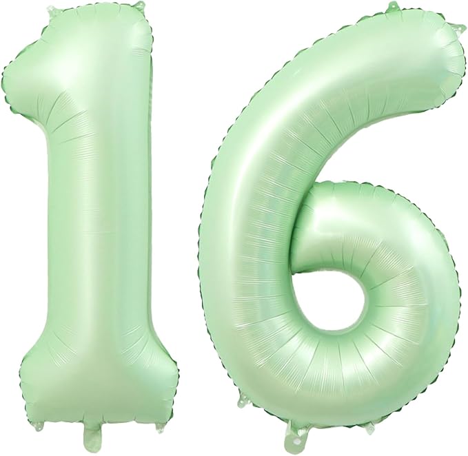 40 Inch Number 16 Balloons, Olive Green Giant Jumbo Helium Number 16 Foil Balloons for 16th 61th Birthday Party Anniversary Events Boys Girls Decorations Supplies