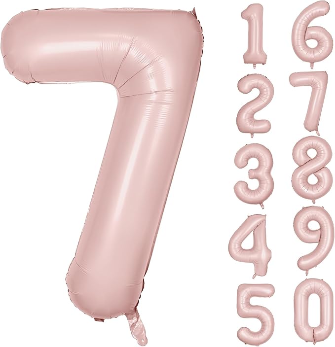 40 inch Pink Number Balloon Light Pink 7 Balloon Matte Pink Number 7 Balloon for 7th Birthday Party Decorations