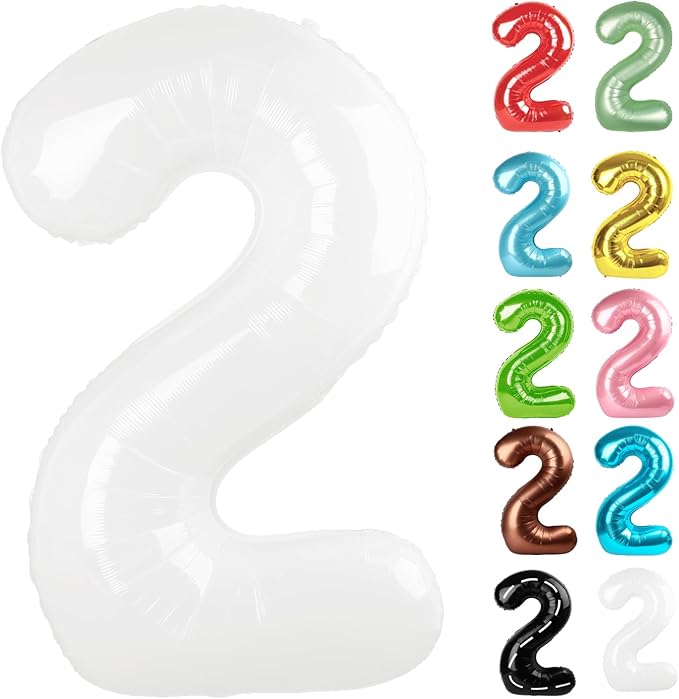 White Number 2 Balloon 40 Inch, 2 Balloon Number, 2nd Birthday Decorations for Baby Girls Boys Toddlers