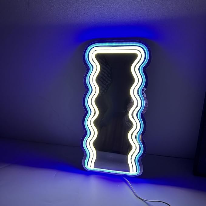 LED Mirror Neon Lights Light Up Dressing Mirror Cat/Shine Heart/Bat/Butterfly Shape Neon Mirror Sign for Modern Home Girl Room Bathroom Salon Wall Art Decor Gift For Girlfriend USB Powered