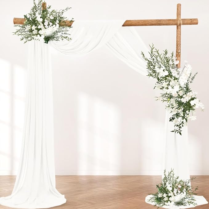 Ivory Wedding Arch Draping Fabric 30'' x 18FT Sheer Chiffon Arch Drape Backdrop 1 Panel Drape for Easter Bridal Shower Baby Shower Photo Booth Church Decor Birthday Party Outdoor Decoration