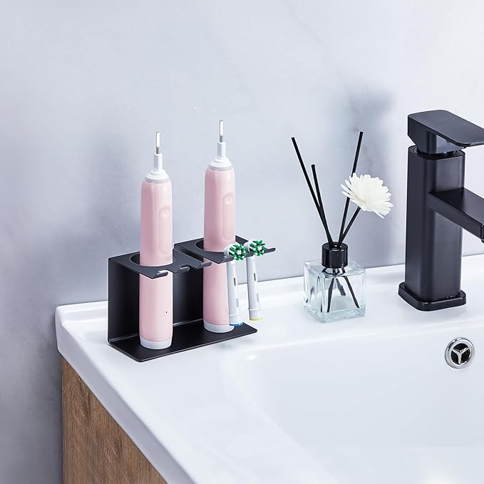 Toothbrush Head Holders, Electric Tooth Brush Head Holder, Wall Mounted Toothpaste Holder for Bathrooms Shower, Adhesive Tooth Brushing Holder Razor Holder Organizer Storage (Black)
