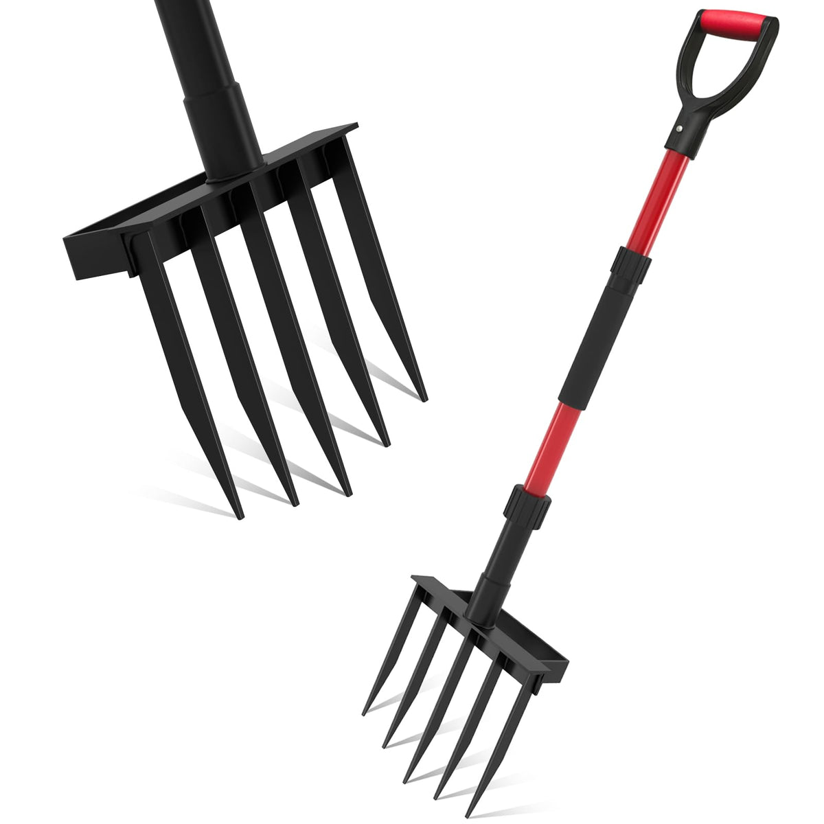 Pitch Fork for Garden, 5-Tine Heavy Duty Pitchfork for Loosening Soil, 41 Inch Gardening Fork for Digging, Composting, Spading, Cultivating Soil, Metal Fork Head with Fiberglass Handle, D-Grip