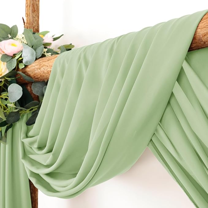 Wedding Arch Draping Fabric 30'' x 18FT Sheer Chiffon Arch Drape Backdrop 2 Panel Sage Green Drapes for Easter Bridal Shower Photo Booth Church Decor Birthday Party Outdoor Decoration