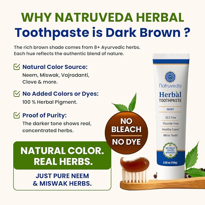 Neem Herbal Toothpaste with Complimentary Copper Tongue Scraper | Fluoride Free, SLS Free, Natural Toothpaste for Adults | Ayurvedic Oral Care with 8 + Herbal Ingredients | 3.52 oz (2 Pack)