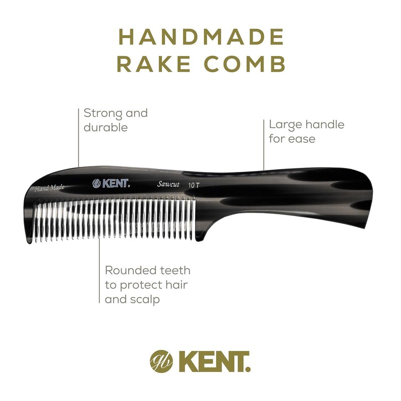 Kent 10T Graphite and Tortoise Large Detangler Comb, Handmade Wide Tooth Comb for Curly Hair, Detangling Combs For Wet and Dry Hair, Combs for Thick Hair, Saw-Cut and Hand Polished Made in England