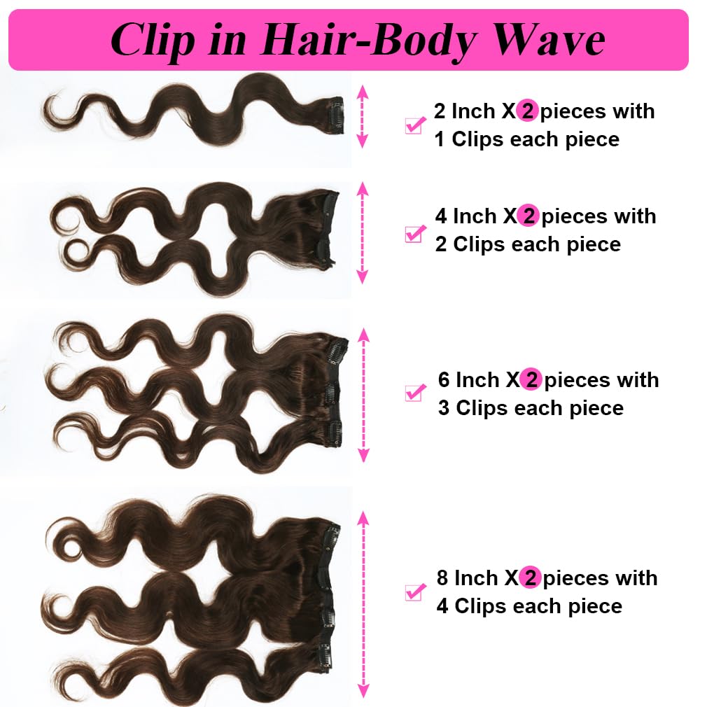 Clip in Hair Extensions Real Human Hair 16 Inch Remy Human Hair Extensions for Women Double Weft Seamless Clip ins Brazilian Body Wave Virgin Human Hair Extensions 8Pcs 100g 20 Clips Dark Brown