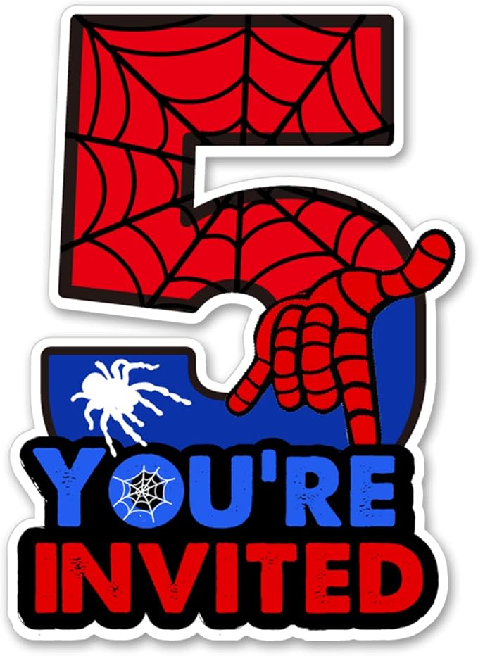 Bifez Cute Superhero 5th Birthday Party Invitations Glitter Super Hero 5 Year Old Boy Birthday Shaped Invites Fill-in Invitations With Envelopes, Set of 20