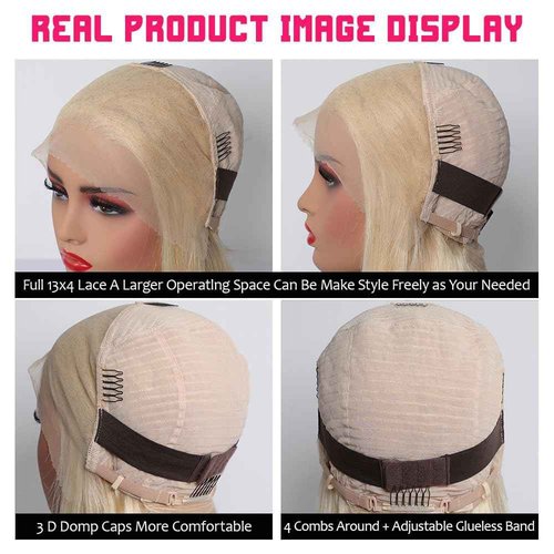 Honey Blonde Bob Wig Human Hair 13x4 HD Lace Frontal Glueless Wigs Human Hair for Black Women 180 Density Pre Plucked 100% Brazilian Virgin Blonde Wigs Human Hair - 14 Inch Skinlike 613 Bob Wig