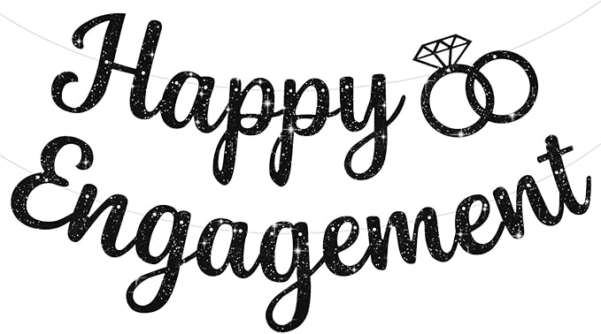 BEISHIDA Glitter Happy Engagement Banner-No DIY, Engagement Party Decorations, wedding Banners（Black）