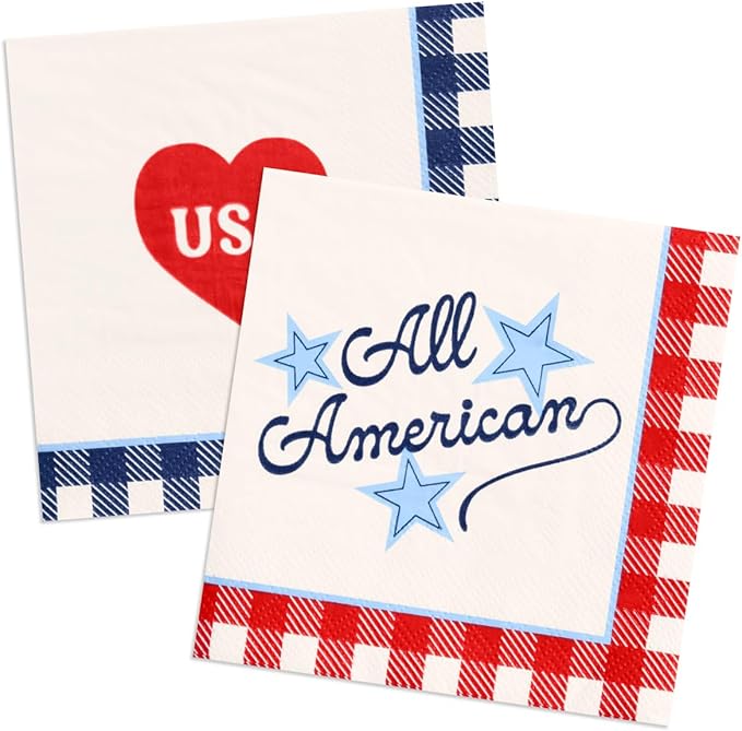 xo, Fetti All American Napkins - 24 Paper Napkins | 4th of July, Patriotic Party, USA Decor, Red White Blue, Americana, Independence Day, Summer BBQ