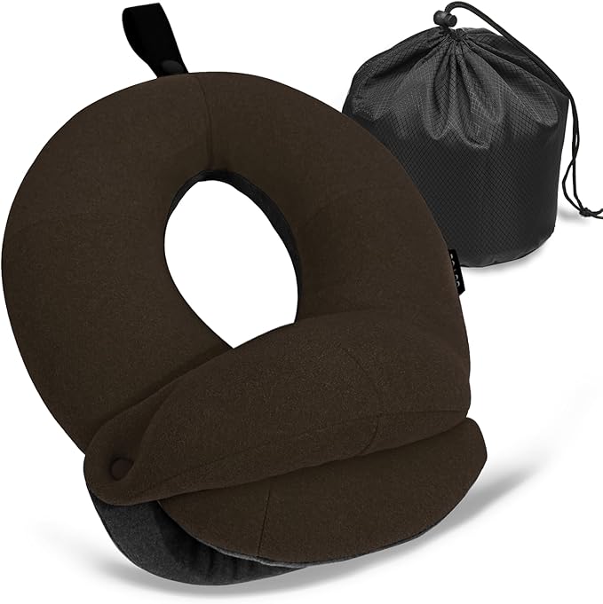 BUYUE Kids Travel Pillows for Airplane, 360° Head Support Sleeping Essentials for Boys Long Flight, Skin-Friendly Soft Neck Pillow for Traveling in Car Seat, (Small, Brown Grey, 40-90 lbs)