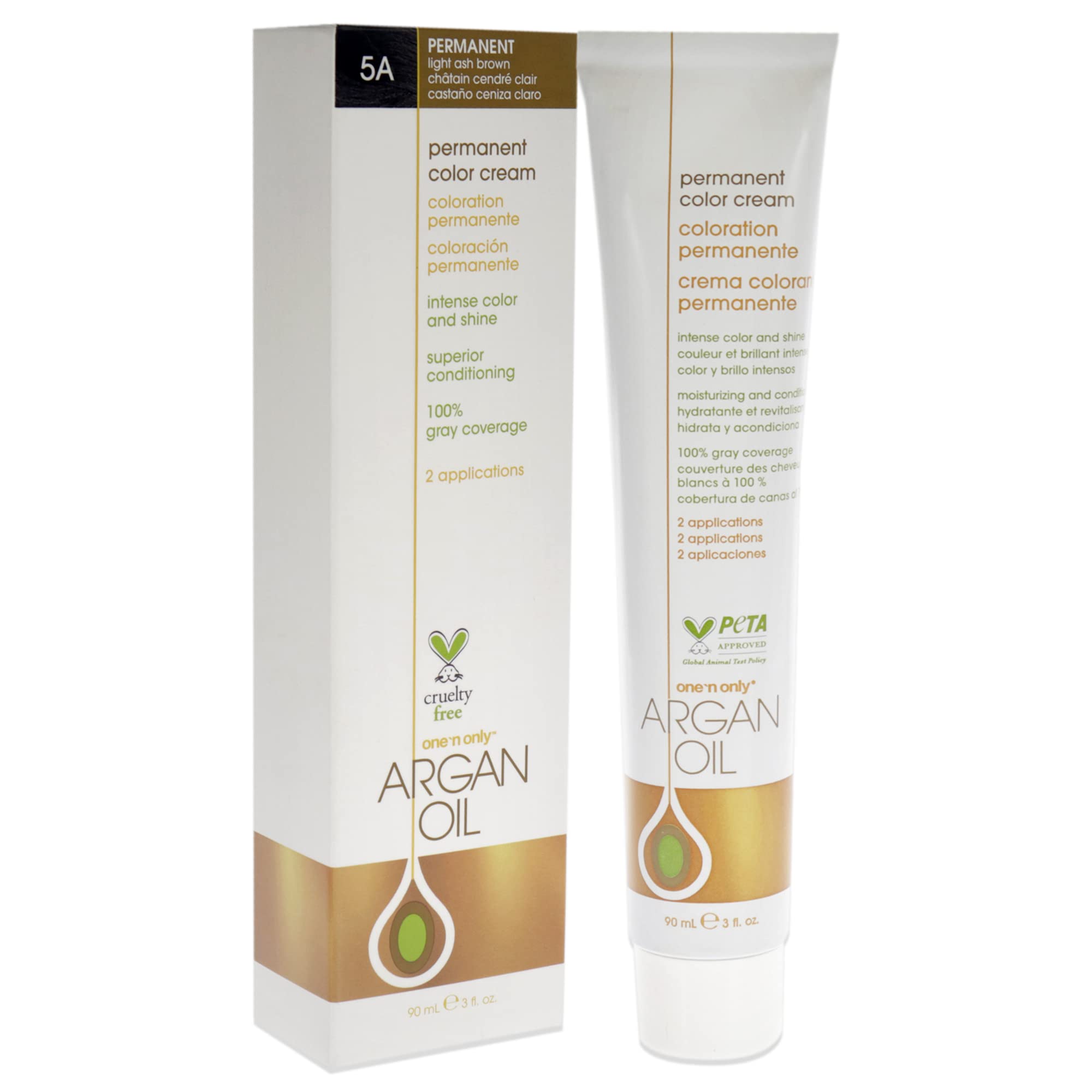 One 'N Only Permanent Hair Color - Permanent Hair Dye Made with Argan Oil - Delivers Rich, Accurate Tones with Gray Coverage - Improves Moisture & Elasticity - 5A Light Ash Brown (3 oz)