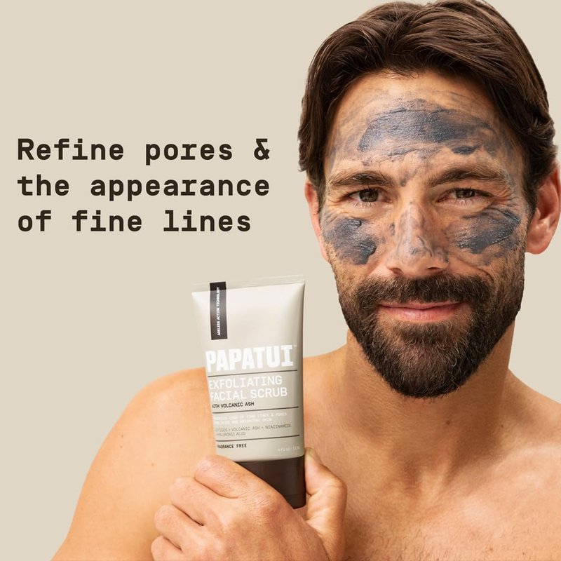 PAPATUI by Dwayne Johnson Men's Face Exfoliating Scrub, Unscented Facial Cleanser, Smooths Skin Texture, Fine Lines & Wrinkles, with Peptides, Volcanic Ash, Niacinamide & Hyaluronic Acid, 4 oz