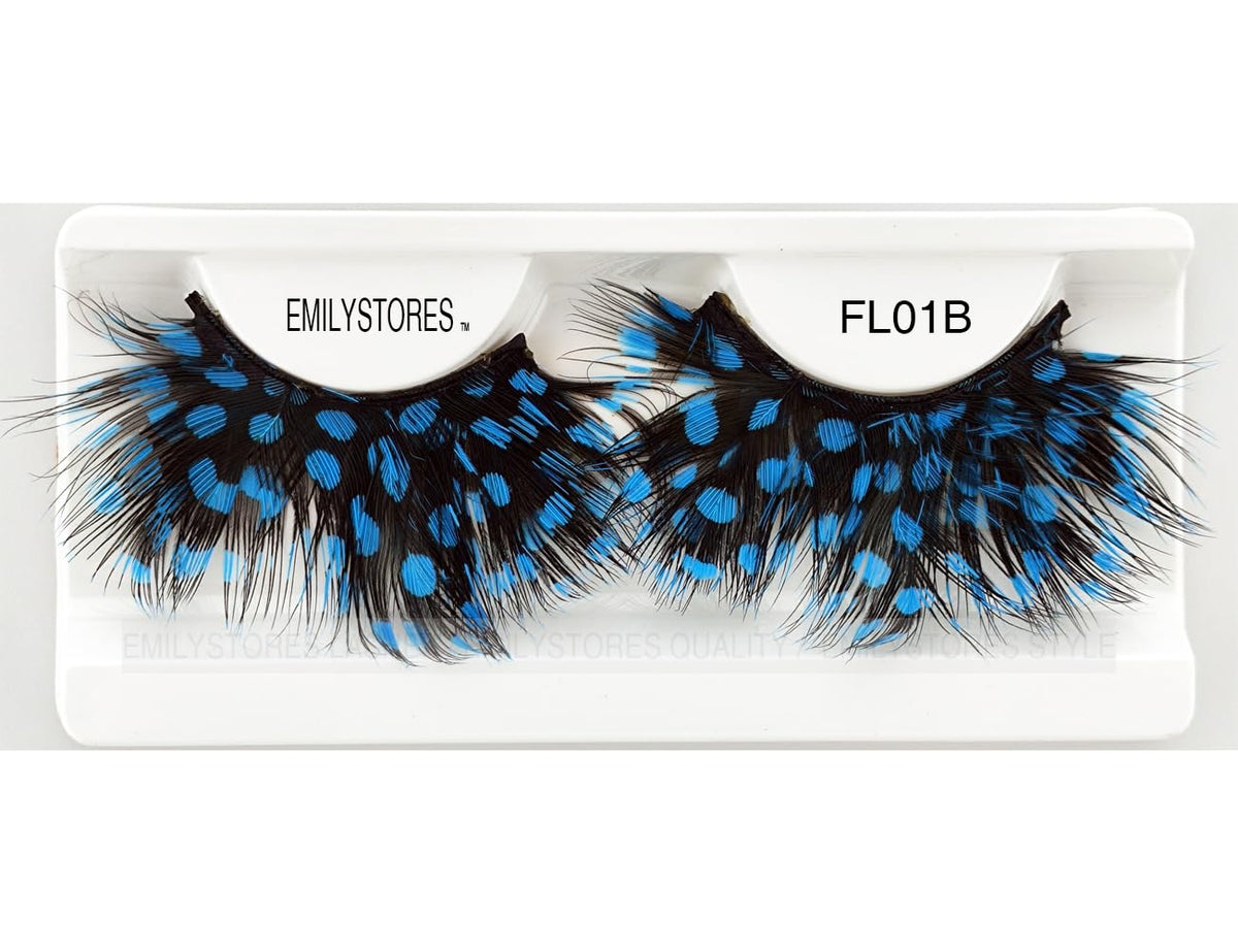 EMILYSTORES Blue Spots Black Faux-Feather Eyelashes For Beetlejuice Costume Halloween Lashes 1 Pair