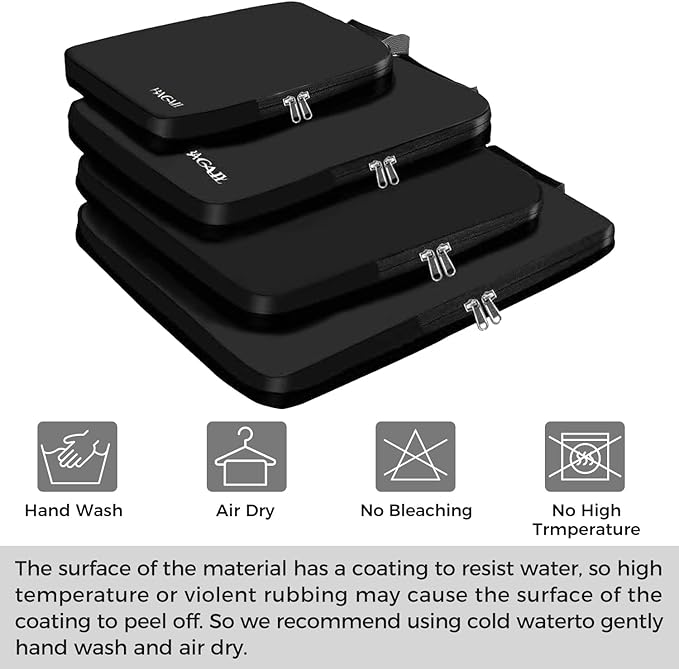 BAGAIL 4 Set/6 Set/8 Set Compression Packing Cubes Travel Accessories Expandable Packing Organizers (Cloth Pattern, 4-Black)
