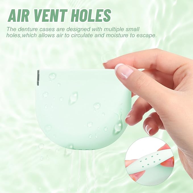 Silicone Retainer Denture Storage Case Holder, Portable Slim Dental Container Cleaning Box with Drain Holes and Leakproof for Aligners, Mouth Guards, Night Guards, Removable Dental Appliances (Green)