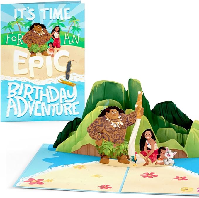 Lovepop Happy Birthday Pop-Up Card for Her and Him - Disney's Moana 3D Greeting Cards for Boys, Girls, Men, Women - 5" x 7" Card - Blank Note Card & Envelope Included