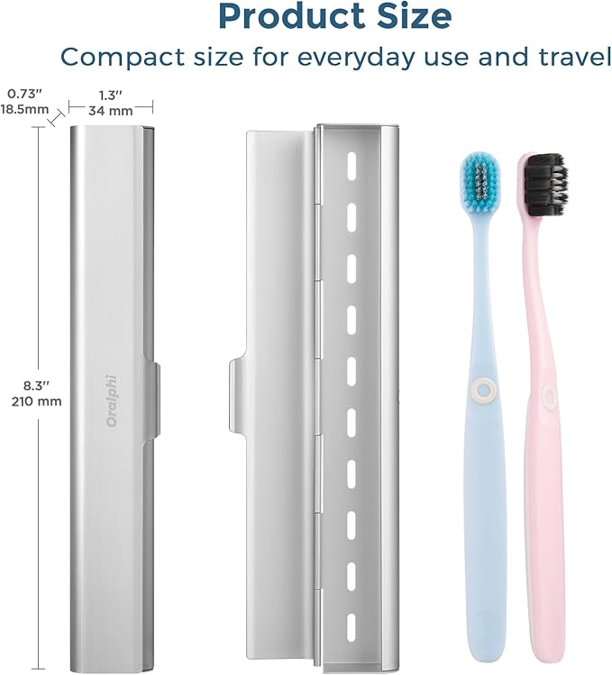 Aluminum Toothbrush Travel Case with 2 Soft Bristle Toothbrushes, Portable Complete Toothbrush Travel Kit, Toothbrush Holder for Bathroom, Camping, Business Trip