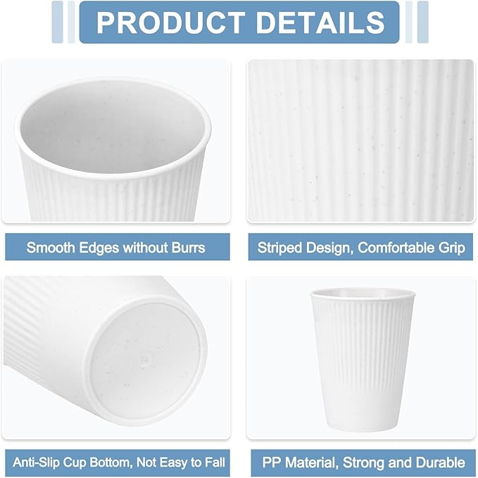 uxcell 4 Pcs Simple Toothbrush Cup, 3.3 x 3.3 x 4.2 Dishwasher Safe Bathroom Tumbler Reusable Plastic Cup Set for Storing Toothpaste Combs, White
