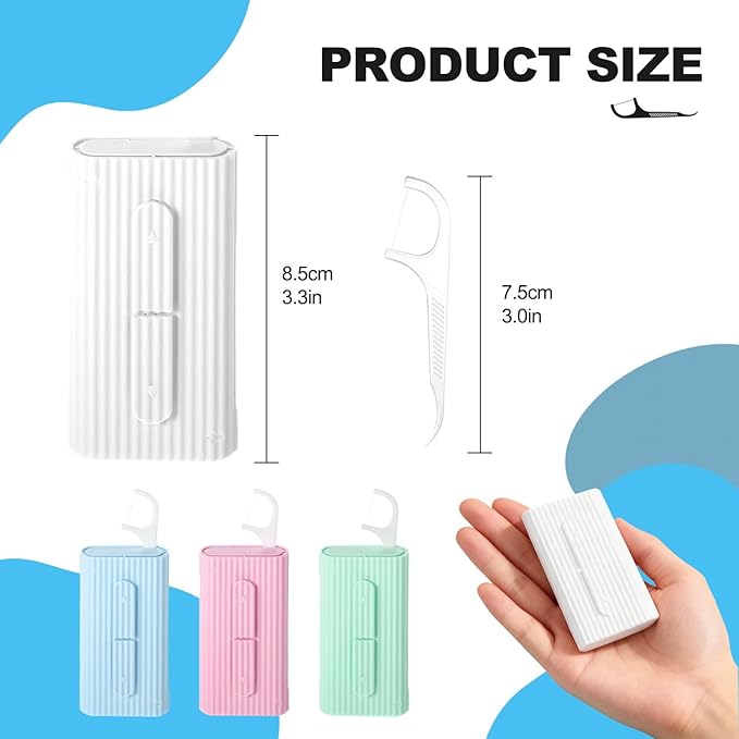 3 Bags of Dental Floss Picks & Dental Floss Case: Pop-Up Floss Pick Dispenser and Refill Bags, Portable Travel Organizer Case & Bulk Dental Floss Picks for Home and Travel Teeth Cleaning, Green
