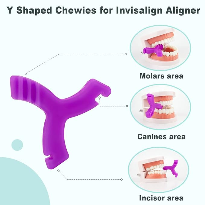 Chewies for Invisalign Aligner, DLENP 2 Pcs Y-Shaped Orthodontic Munchies Chewies for Invisible Aligner Seater(Purple-2Pcs)
