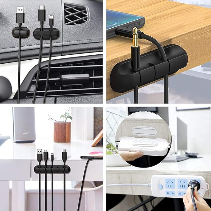5 Packs Cable Clips X 2 Pack Self Adhesive Power Strip Holder, Cable Management Cord Organizer for Organizing USB Cable/Power Cord/Wire, Desktop Socket Hanging Wall Mount Fixator for Home Office