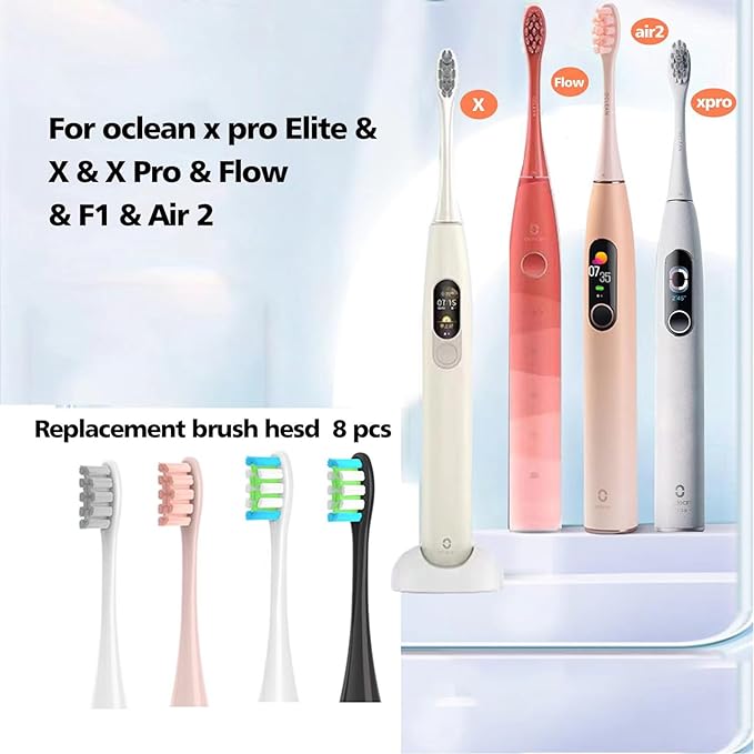 GTHUNDER 8Pcs Electric Toothbrush Heads Compatible with Oclean.with Hygienic Caps,Vacuum-Packed.Fits Adapted for All Oclean Models x pro Elite, X, X Pro,Flow,F1,Air 2 (Pink)