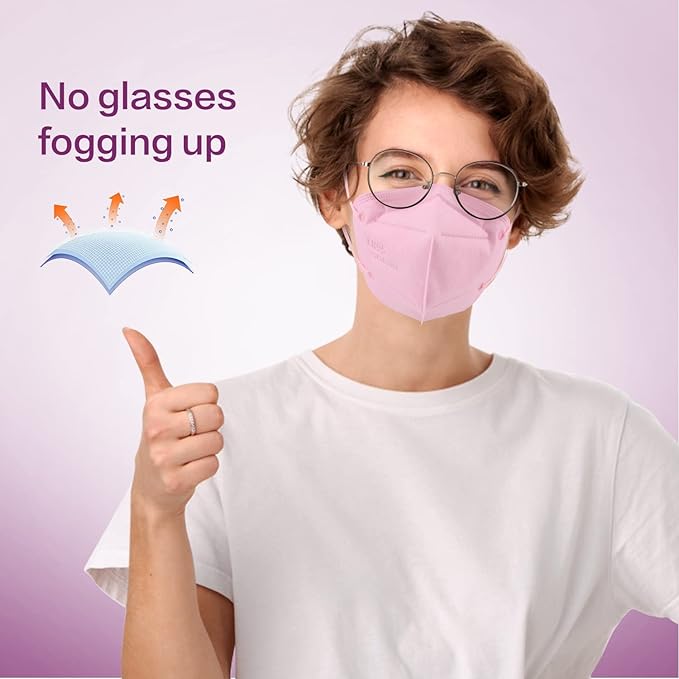 Miuphro KN95 Face Mask 50 Pack, Disposable Respirator Masks, 5 Layer Design Safety Mask for Protection, Ideal for Men and Women (Pink)