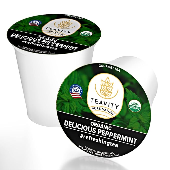 Organic Peppermint Tea Pods for Keurig - Decaf Tea - by Teavity (24 Tea Pods)